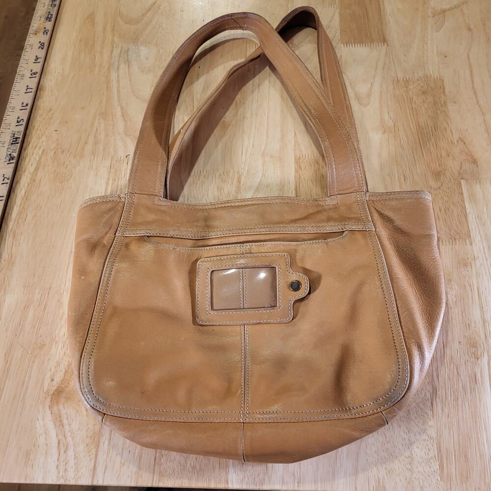Fossil 100% Leather Tan Shoulder Bag Pockets 13" x 9"